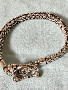 Sterling Silver Woven Mesh Bracelet Ornate Clasp 925